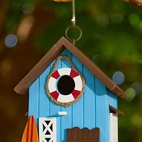 Glitzhome® 10" Modern Blue Wood Beach Hut Birdhouse