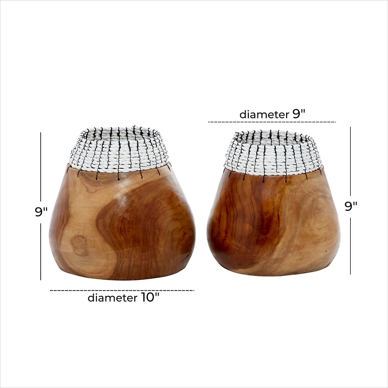 The Novogratz Set of 2" White Teak Wood Natural Decorative Bowls 9", 9"