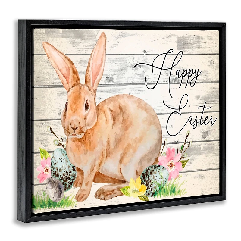 Stupell Industries Spring Floral Happy Easter Bunny Floater Framed Art