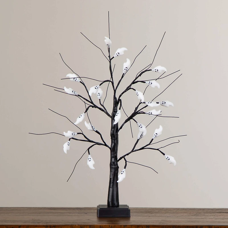 2ft. Pre-Lit Artificial Halloween Ghost Twig Tree with 24 Purple LED Lights