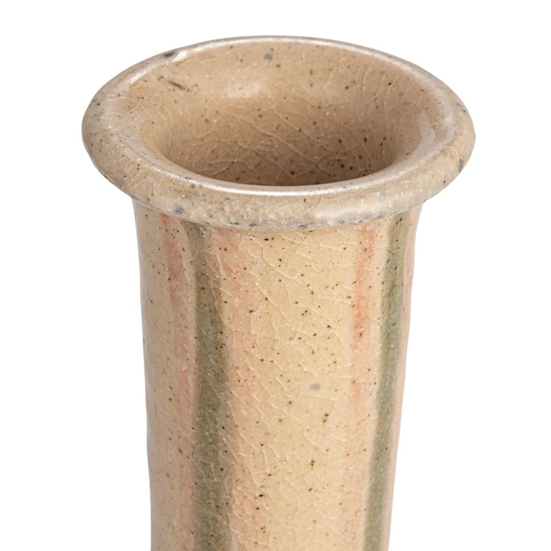 Hello Honey® 10.5" Green & Cream Hand-Painted Crackle Glaze Terra Cotta Vase with Tall Neck