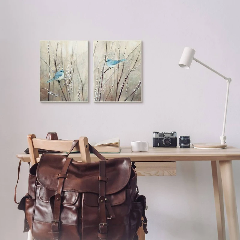 Stupell Industries Peaceful Perched Blue Birds Animal Nature Painting in Gray Frame Wall Art