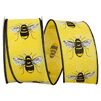 JAM Paper 2.5" x 10yd. Faux Linen Wired Honeybee Ribbon