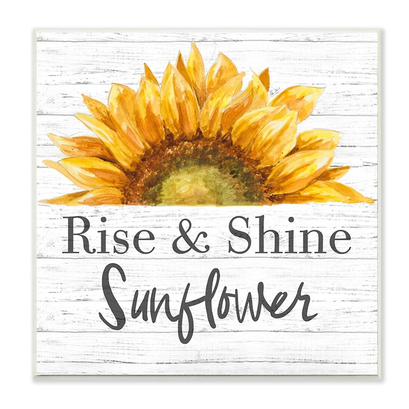 Stupell Industries Rise and Shine Sunflower Yellow Farm Floral Wood Wall Plaque
