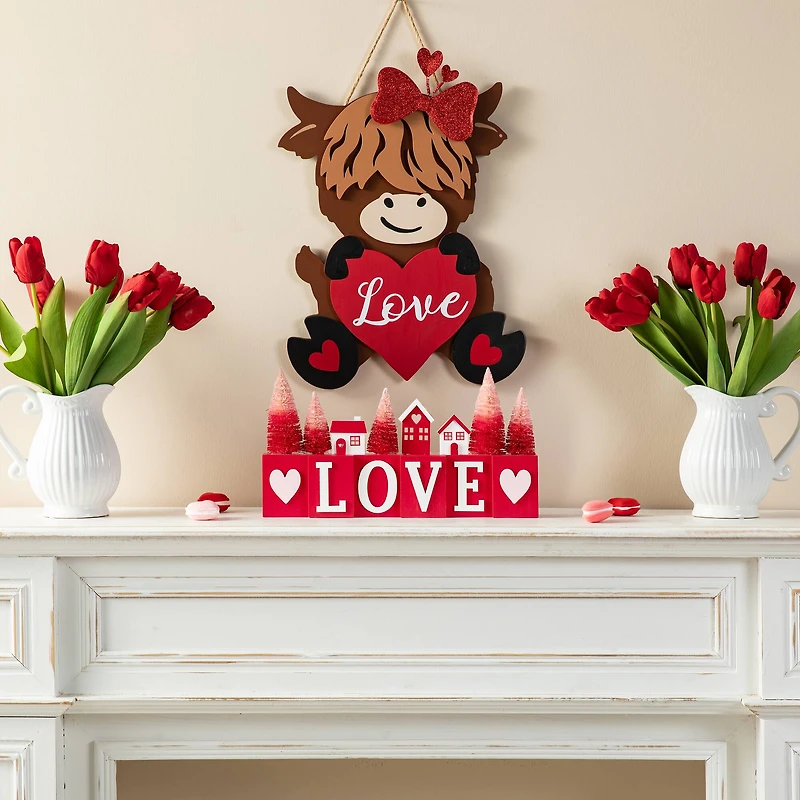 Glitzhome® 14" Valentine's Wooden Love House & Tree Table Décor