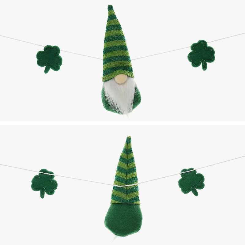 Glitzhome® St. Patrick's Fabric Gnomes and Shamrocks Garland