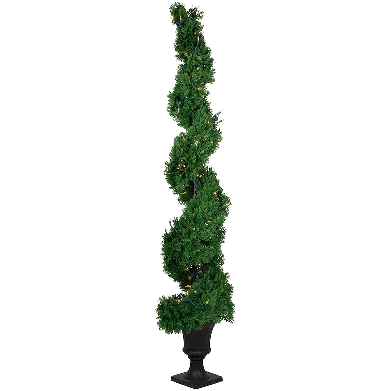 5.5ft. Pre-Lit Artificial Cedar Spiral Topiary Tree in Urn Style Pot, Clear Lights