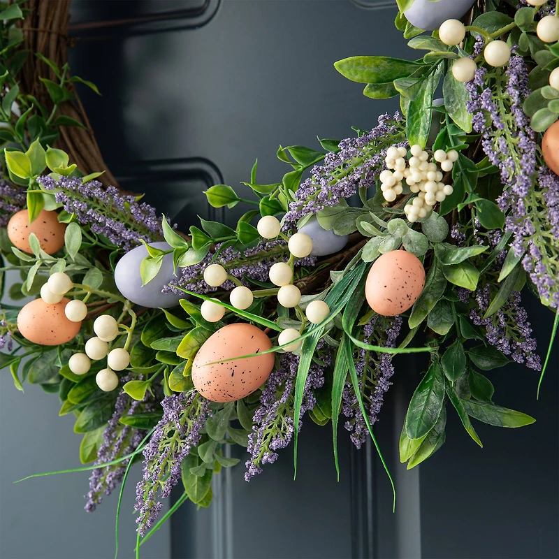 Glitzhome® 22" Easter Eggs & Lavender Wreath