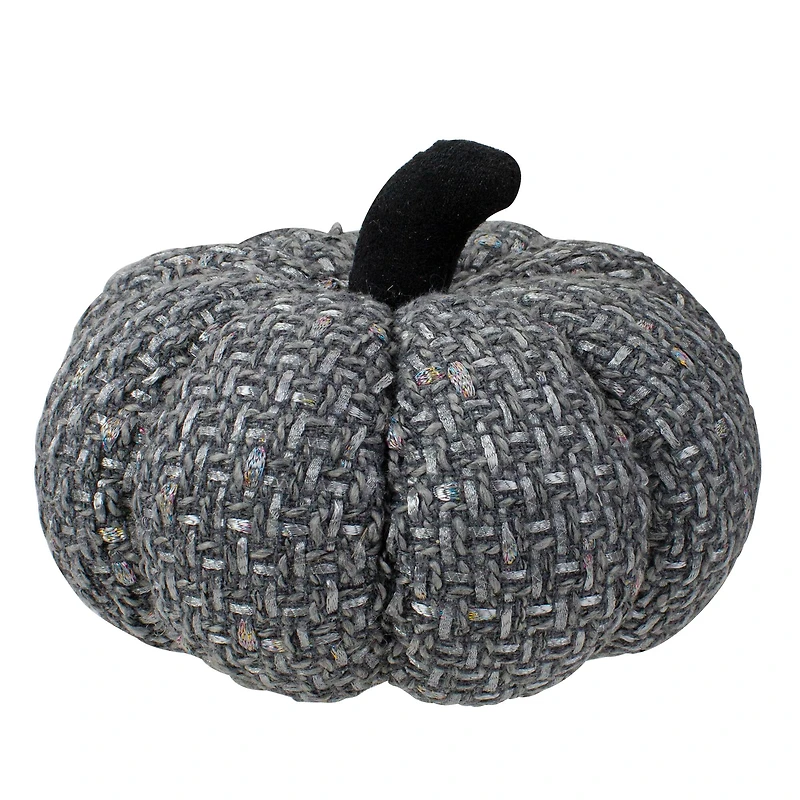 7.5" Gray Knitted Fall Harvest Tabletop Pumpkin