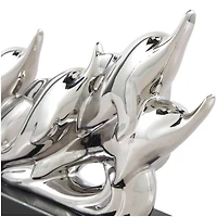 15.5" Silver Ceramic Dolphin Sculpture with Black Block Base