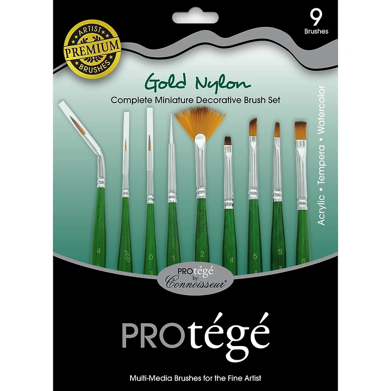 Protégé Gold Nylon Decorative 9 Piece Brush Set