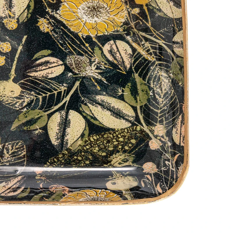 Hello Honey® 13" Abstract Print & Earthy Foliage Metal Tray, 3ct.