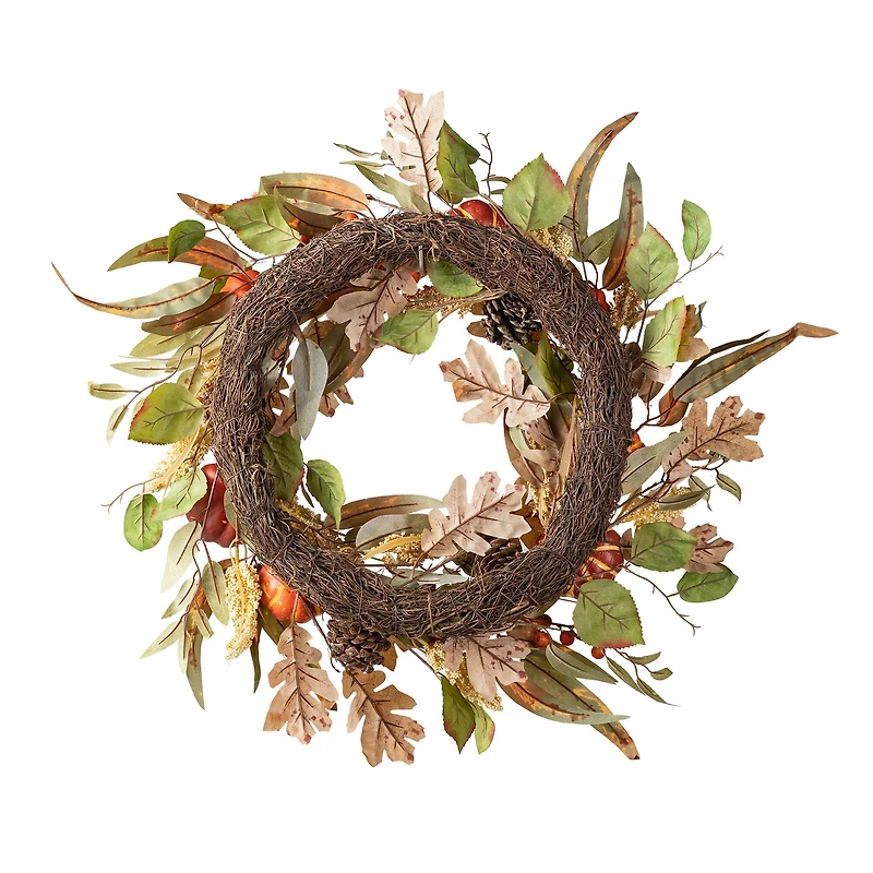 Glitzhome® 24" Fall Pumpkin Leaf Floral Wreath