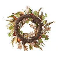 Glitzhome® 24" Fall Pumpkin Leaf Floral Wreath