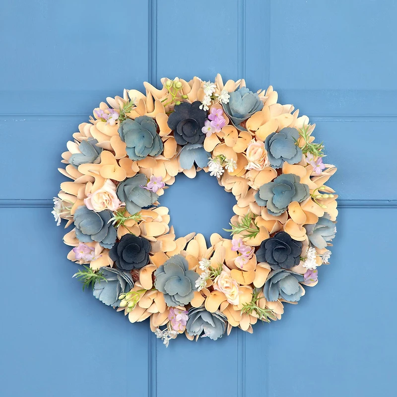14" Wooden Spring Artificial Flowers Wreath