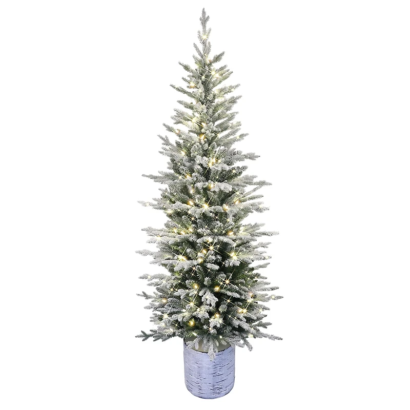 6ft. Pre-Lit Flocked Arctic Fir Pencil Artificial Christmas Tree, Warm White LED Lights