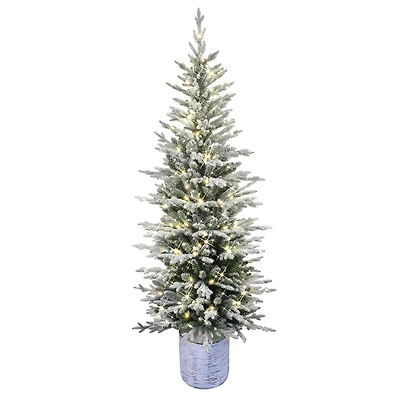 6ft. Pre-Lit Flocked Arctic Fir Pencil Artificial Christmas Tree, Warm White LED Lights