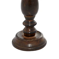 Dark Brown Mango Wood Traditional Candle Holder Set