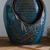 Glitzhome® 9.25" LED Turquoise Leaf Textured Ceramic Jar Tabletop Fountain