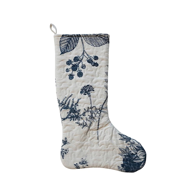 Hello Honey® 20" White & Blue Botanical Print Quilted Cotton Stocking