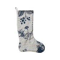 Hello Honey® 20" White & Blue Botanical Print Quilted Cotton Stocking