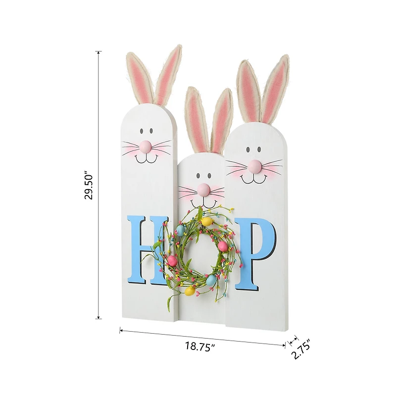 Glitzhome® 29.5" Easter Bunny Family HOP Wooden Porch Sign