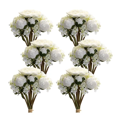 16.75" White Peony & Hydrangea Floral Bouquets, 6ct.