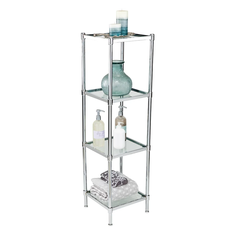 Organize It All Free Standing 4-Tier Glass Shelf Tower 