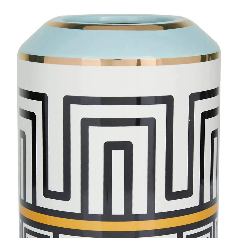 Teal Stoneware Modern Vase, 9" x 6" x 6"