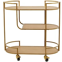 Gold Wood Rolling 3 Shelves Bar Cart with Handles 30" x 15" x 30"