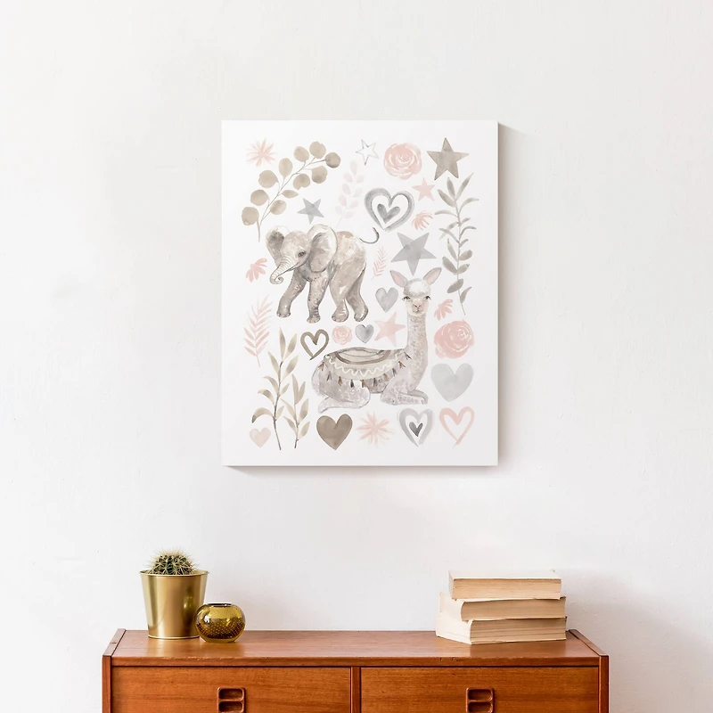Llama And Elephant Friends 16" x 20" Canvas Wall Art