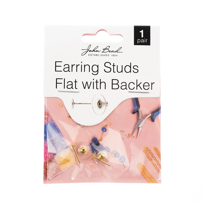 John Bead Must Have Findings 12mm Earring Studs Flat with Barrel Clutch