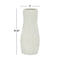 White Ceramic Modern Vase, 16" x 7" x 7"