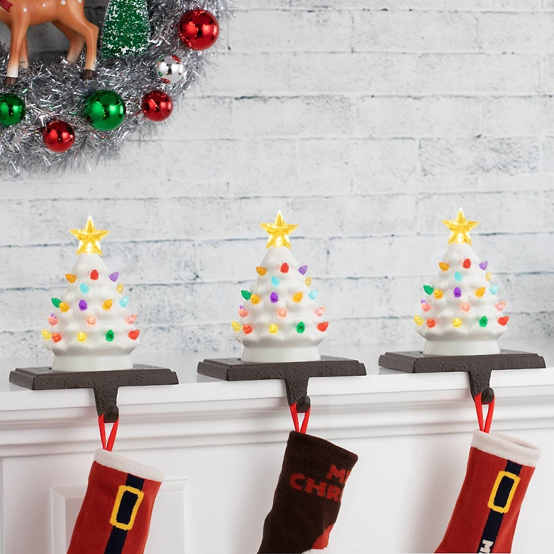 White Tree Illuminated Stocking Hanger