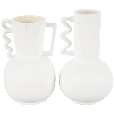 White Ceramic Vase Set with Wavy Handles