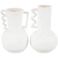 White Ceramic Vase Set with Wavy Handles