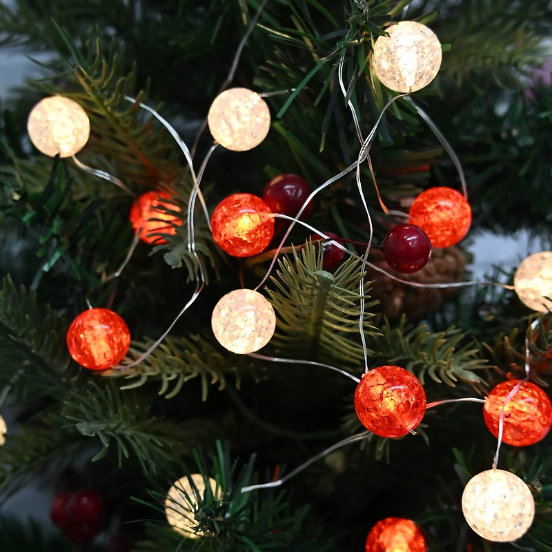 20ct. Warm White LED Red & Clear Cracked Ball String Lights on Silver Wire by Ashland®