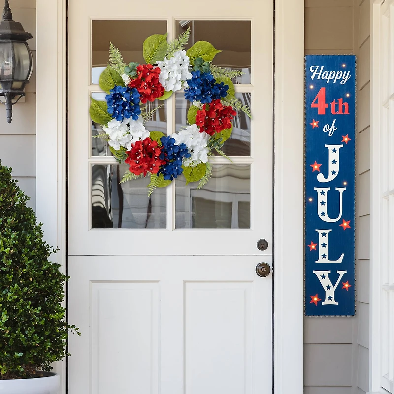 Glitzhome® 22" Red, White & Blue Hydrangea Wreath
