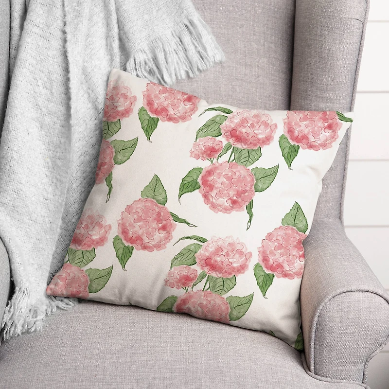 Pink Hydrangea Pattern 18" x 18" Throw Pillow
