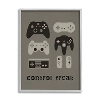 Stupell Industries Control Freak Distressed Pattern Black Grey Controllers in Gray Frame Wall Art