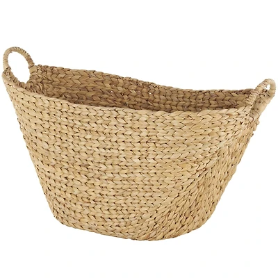 31" Brown Seagrass Handmade Woven Storage Basket with Ring Handles
