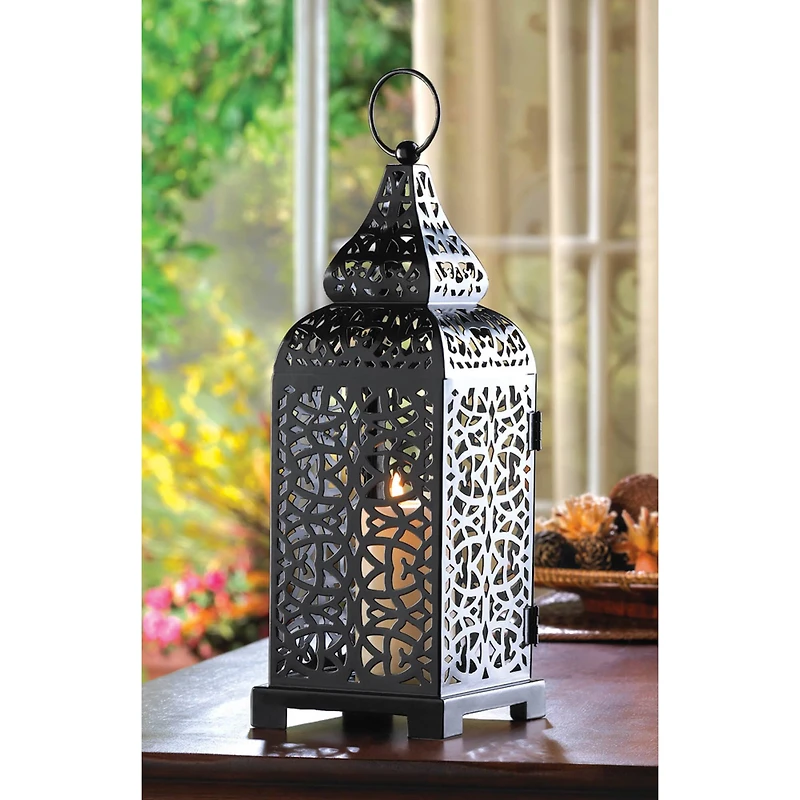 13" Black Metal Moroccan Style Candle Lantern