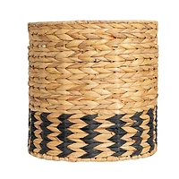 Household Essentials 11.75" Natural Water Hyacinth & Paper Basket with Black Stripes