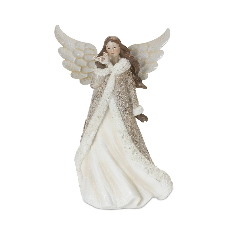 Winter Angel Figurine with Bird Accent Set