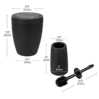 Mind Reader Wicker Style Round Wastepaper Basket & Toilet Brush Bathroom Set