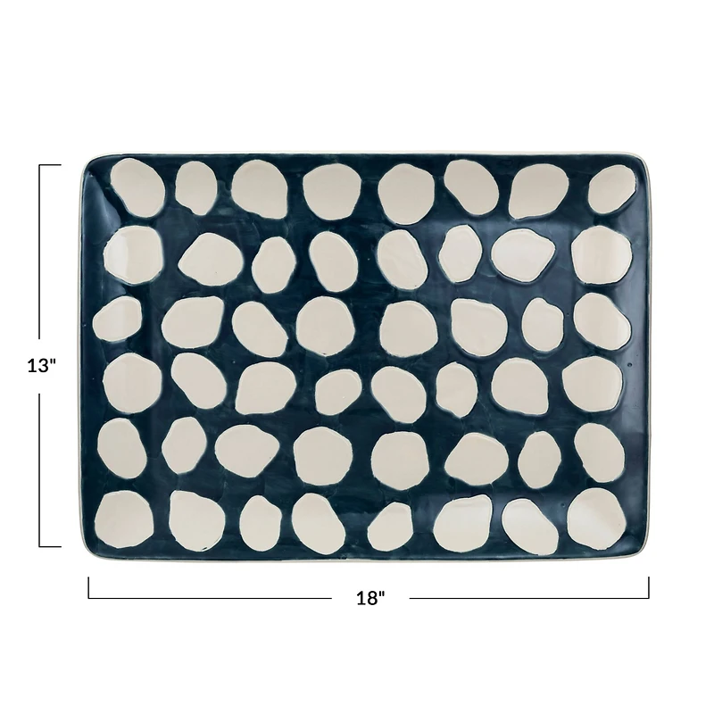 Hello Honey® 18" Blue & White Wax Relief Dots Stoneware Platter