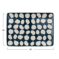 Hello Honey® 18" Blue & White Wax Relief Dots Stoneware Platter