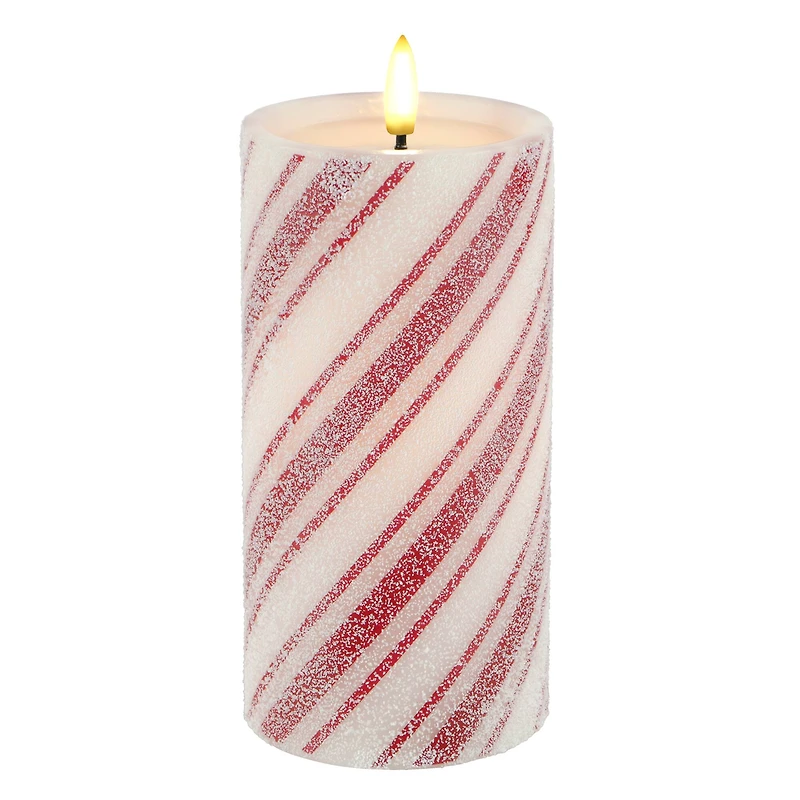 Red & White Stripes LED Wax Pillar Candle by Ashland