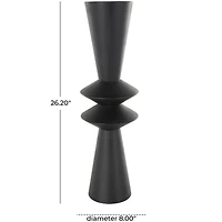 26" Black Fluted Metal Art Deco Vase