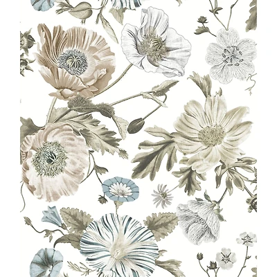RoomMates White Vintage Poppy Peel & Stick Wallpaper